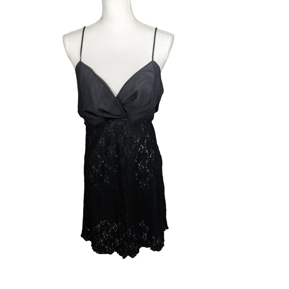 Secret Treasures Black Lace Slip Dress Sheer Bodice Plus 2XL V-Neck Nightie